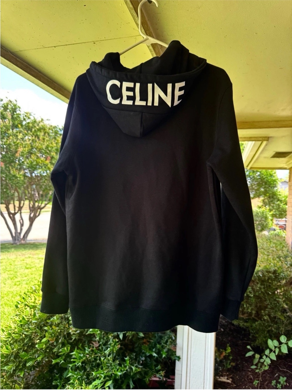 Celine Black Hoodie with White Logo Trim